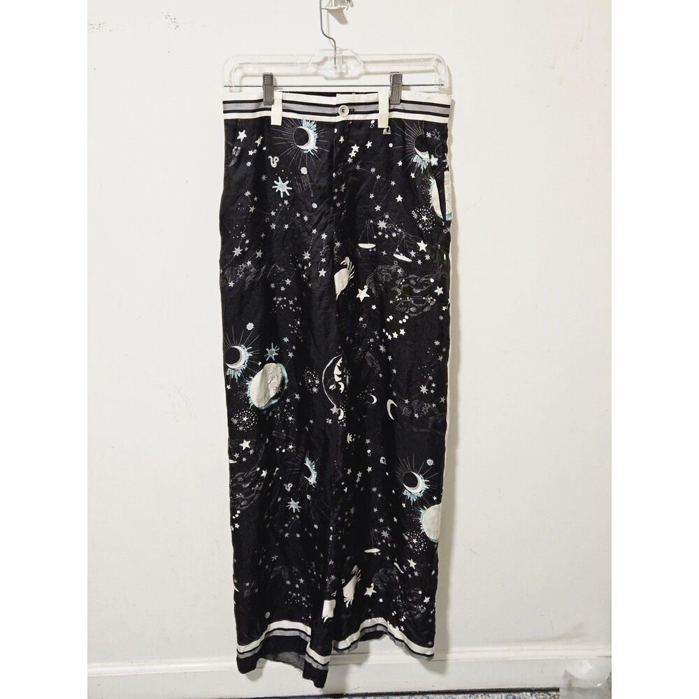 Zara Limited Edition Celestial Zodiac Wide Leg Trousers 100% Mulberry Silk XS